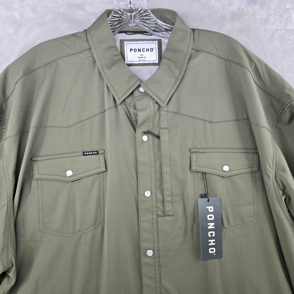 Poncho The Sabine Shirt Mens 3XL Green Short Sleeve Western Pearl Snap **